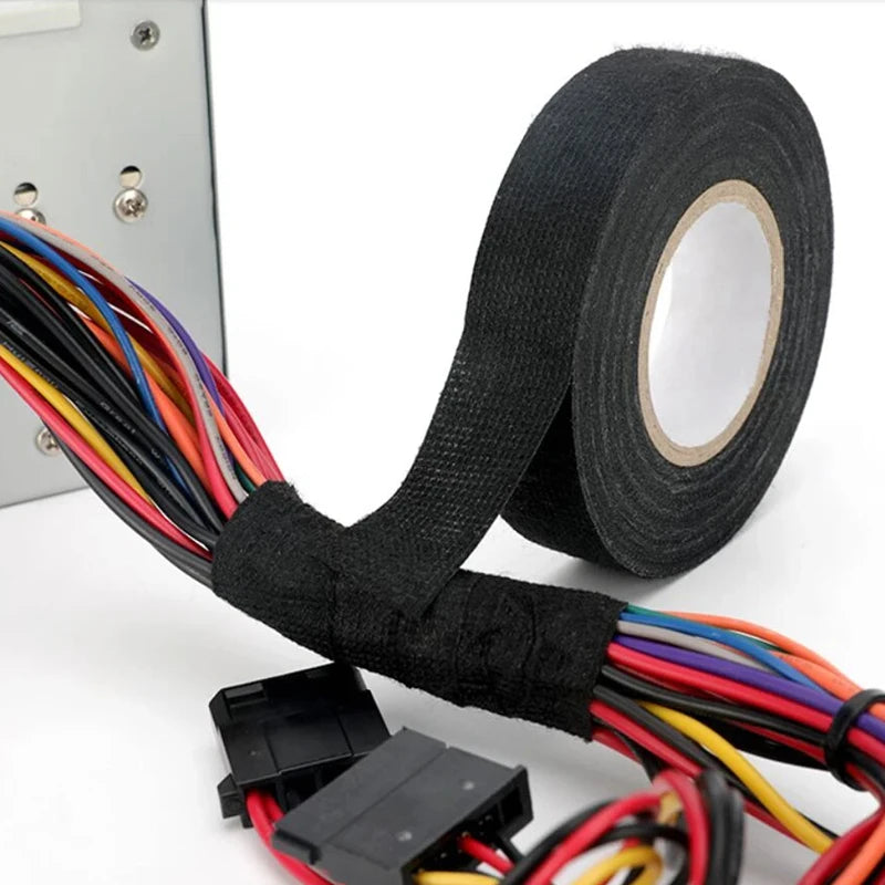 1 Roll 25M Car Wiring Harness Tape - Black Cloth Fabric Adhesive Tape for Auto Cable Looms Insulation Wrapping