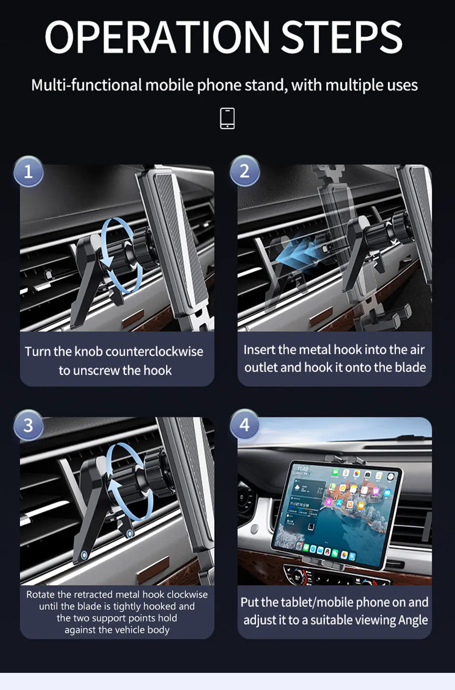 BLALION Car Air Conditioning Port Air Vents Tablet Holder 7-12.9 Inch Folding Screen Cell Phone Holder Universal Car Bracket