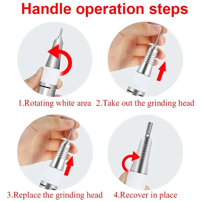 Professional Electric Nail Drill Handle 35000RPM Nail Art Drill Handpiece File Polish Grind Machine Manicure Drill Accessory