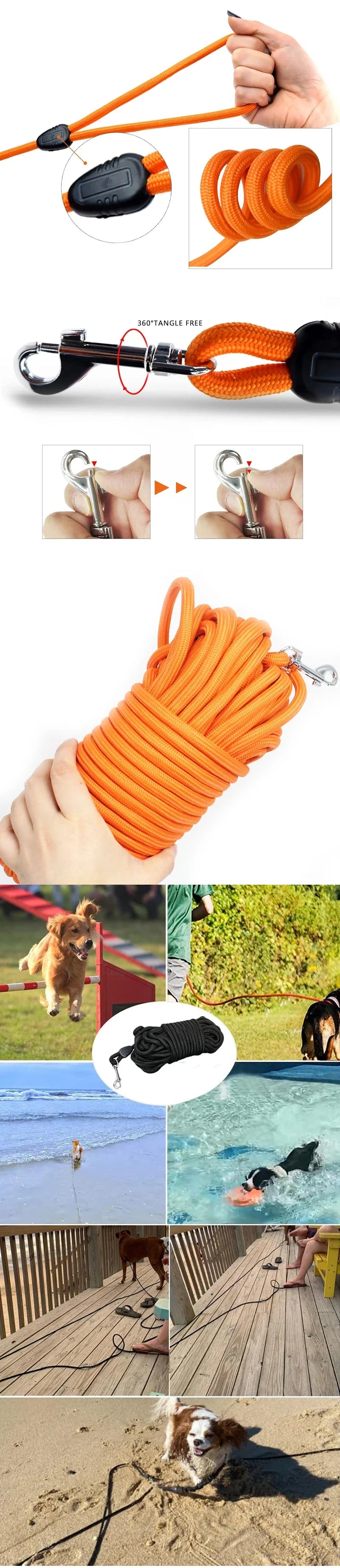 5M/10M/15M Heavy Duty Nylon Dog Leash - Ideal for Recall & Agility Training Tailored, Suitable for Medium to Large Dogs