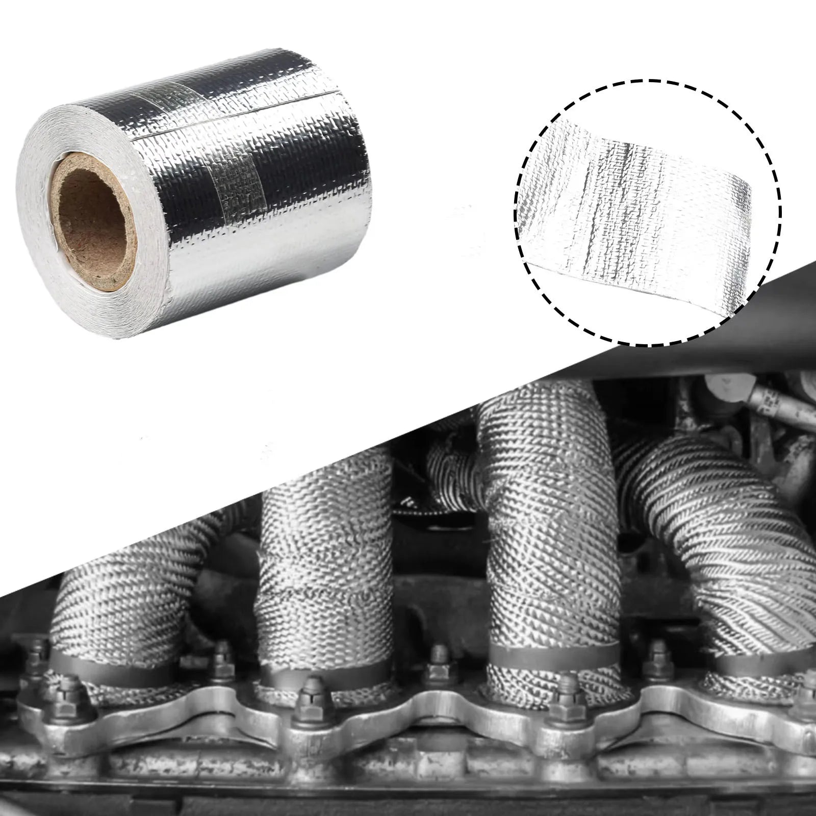 5m*5cm Exhaust Pipe Insulation Tape Exhaust Heat Tape Manifold Downpipe High Temperature Bandage Tape Silver Adhesive Tape