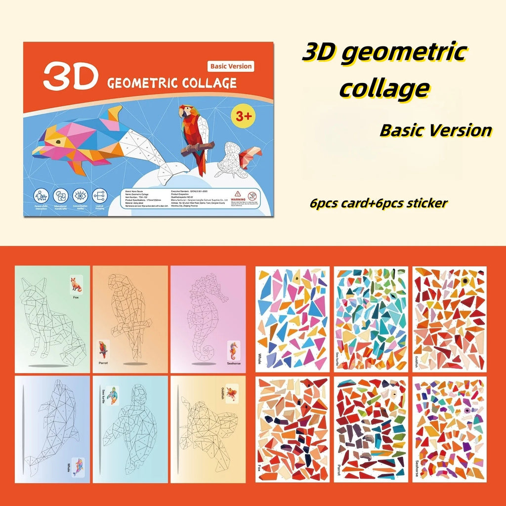 3D Geometric Heteroideus Animal Puzzle Stickers Puzzle Stress Relieving Block Drawing DIY Stickers Basic /Advanced Version/2PCS