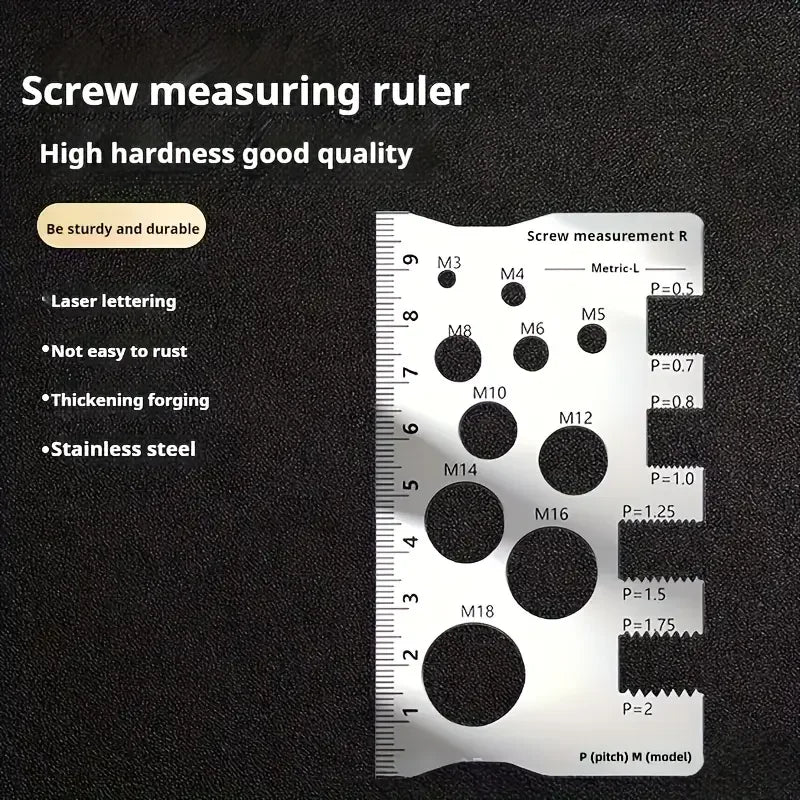 304 Stainless Steel Screw Measuring Gauge Set - Precision Thread Pitch & Bolt Size Caliper Tool | M12 Diameter Ruler | Ideal Fat
