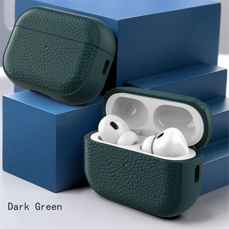 Luxury Leather Cover For AirPods 4 3 2 1 Business Earphones Cover For Apple AirPods Pro 1 2 Headset Shell With Hook Accessories
