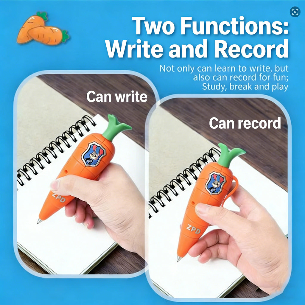 NEW Carrot Recorder Pen | for Kids | 60s Mini Recorder | 2-in-1 Gel Pen Stationery-----