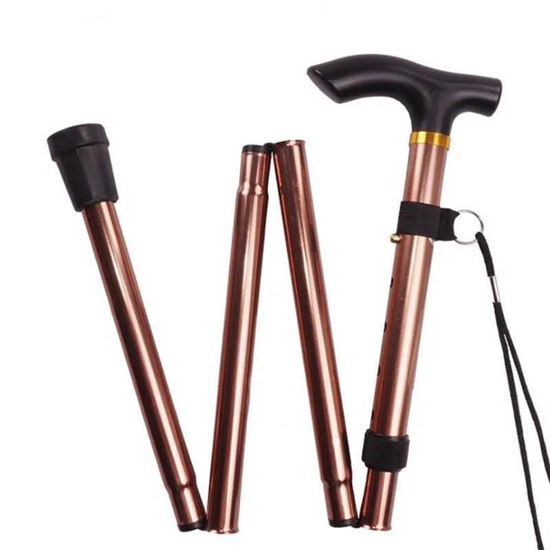 Foldable Walking Cane Adjustable Lightweight Aluminum Travel Cane T Handle Anti Slip Rubber Tip Portable Stick Senior Travel Aid