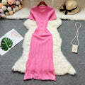 YuooMuoo 2026 Summer Women Knitted Long Dress Brand Fashion O-neck Buttons Bodycon Sweater Dress Elegant Lady Office Vestidos