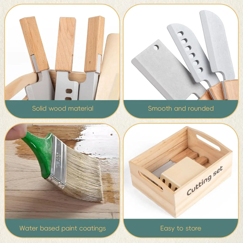 Wooden Pretend Play Kitchen Toys Cutting Food Accessories Set Fruit Vegetable Bakery Meat fish Early Educational Cognition Toys