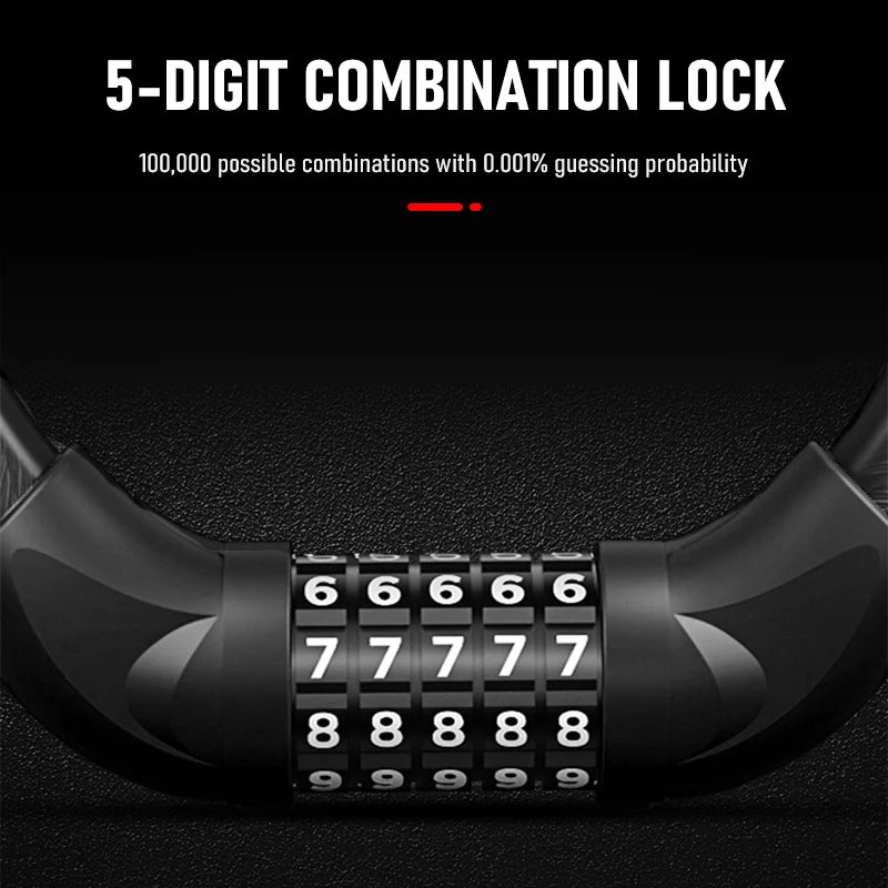 5-Digit Combination Bike Lock - Heavy-Duty Universal Bicycle Lock for Mountain Bike/Scooter/&Motorcycles - Anti-Theft Protection