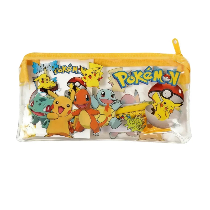 Pikachu Student Stationery Set Anime Kawaii Pencil Case Pencil Ruler Eraser Zipper Storage Bag for Kids Birthday Gift