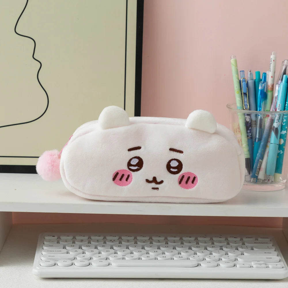 Cute Hachiware Series Plush Embroidery Pencil Case Ins Style Cartoon Usagi Large Capacity Student Storage Bag Gift