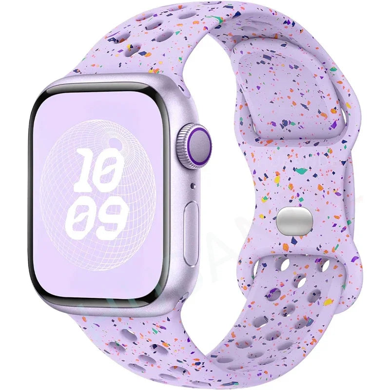 Original Sport Strap for Apple Watch Band 46mm 49mm 45mm 44mm 38 42mm Colored Particles Rubber Band IWatch Ultra 10 9 8 7 6 5 SE
