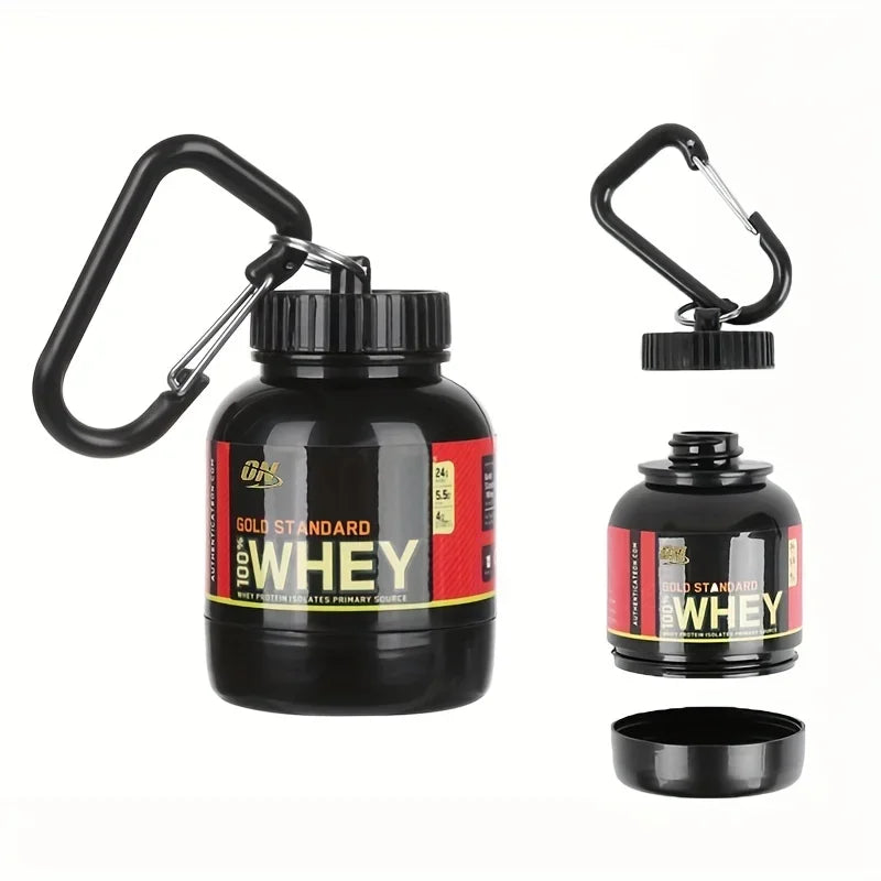 1pc Portable 100ML Keychain Powder Container, Outdoor Sport Whey Protein Holder, Mini Funnel Cup, Multi‑Function Storage Box