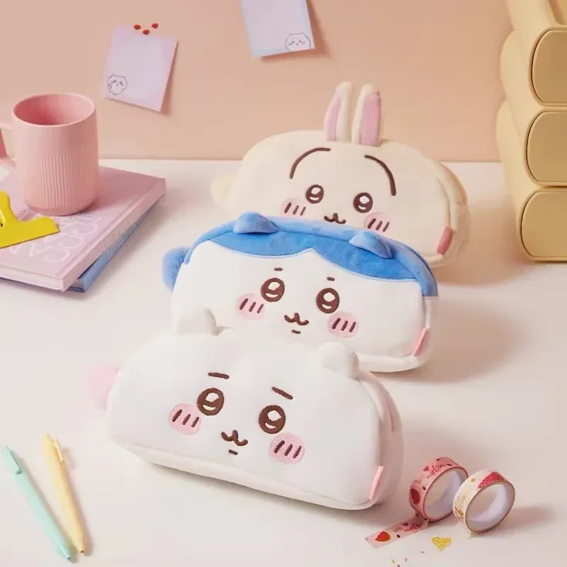 Cute Hachiware Series Plush Embroidery Pencil Case Ins Style Cartoon Usagi Large Capacity Student Storage Bag Gift