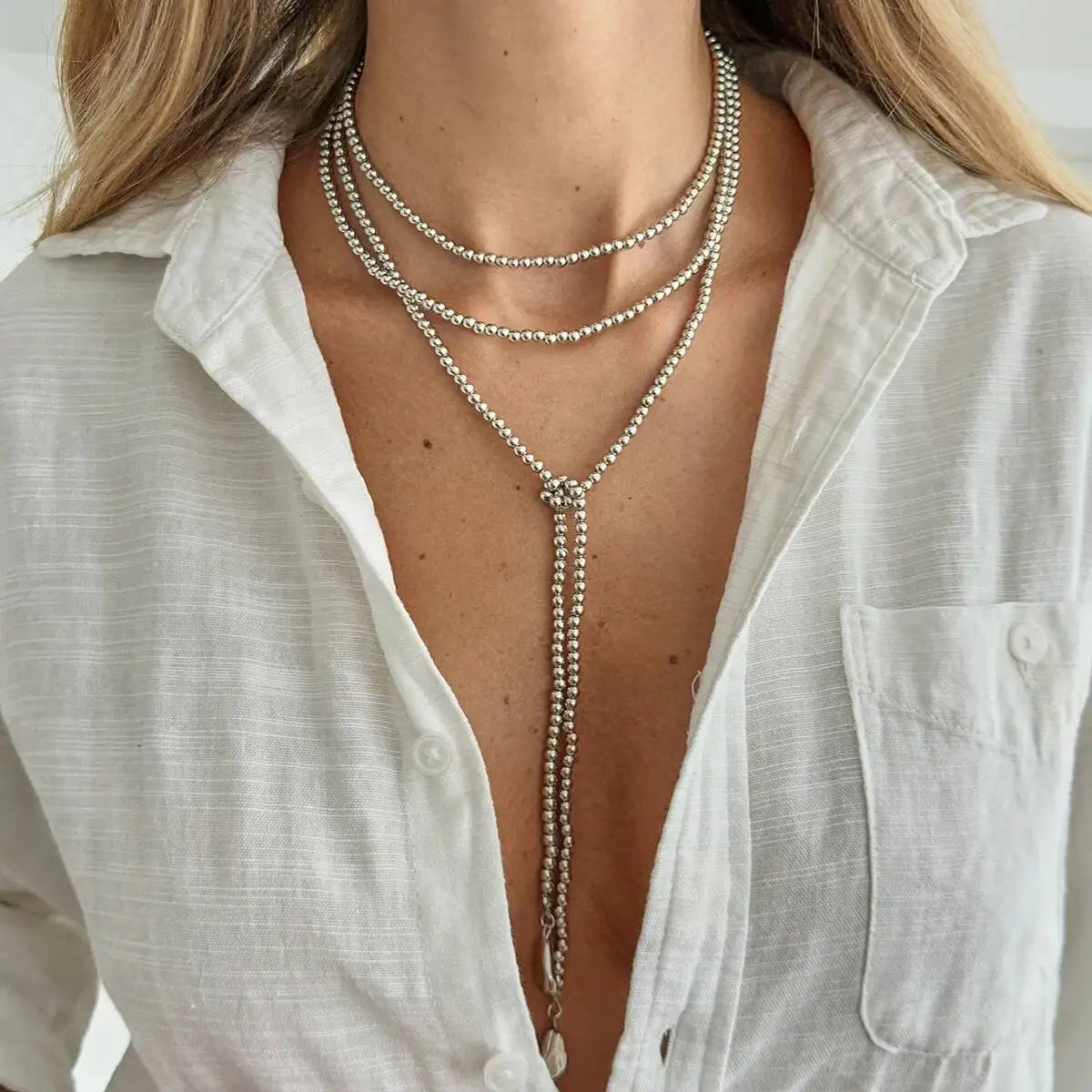 KunJoe Fashion Gold Color Love Heart Pendant Necklace Women Vintage Beaded Chain Long Necklace Sweater Chain Jewelry Accessories