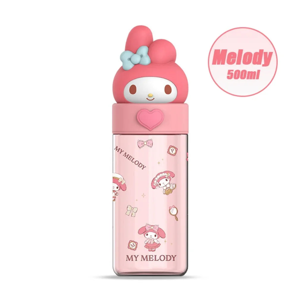 500ml Kawaii Sanrio Dolls Transparent Cup Cartoon Hello Kitty Kuromi Cinnamoroll Melody Plastic Water Bottle Gifts