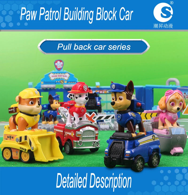 Genuine Paw Patrol PVC Cartoon Model Car 4-6cm Ryder Mashall Chase Rubble Skye Puppy Patrol Toys Figure Children Christmas Gifts