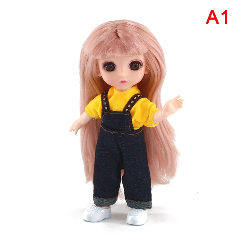BJD 16CM Doll 13 Movable Joints Casual Fashion Princess Clothes Suit Accessories Nude Decoration Multicolor Hair Girl Gift Toy