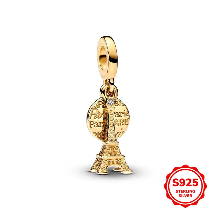 Charms plata de ley Disney Gold Plated Lily Flower Pendant Beads Fits 3mm Bracelets Necklace For Women Luxury DIY Fine Jewelry