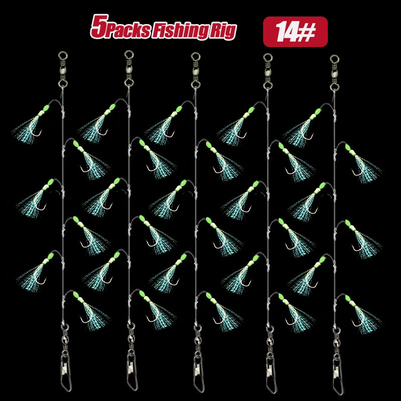 TAKBAS 1/5 Packs Sabiki Rigs, Fishing Bait Rigs, Luminous Sea Fishing Rig with High Carbon Fishing Hooks,for Fresh/Saltwater