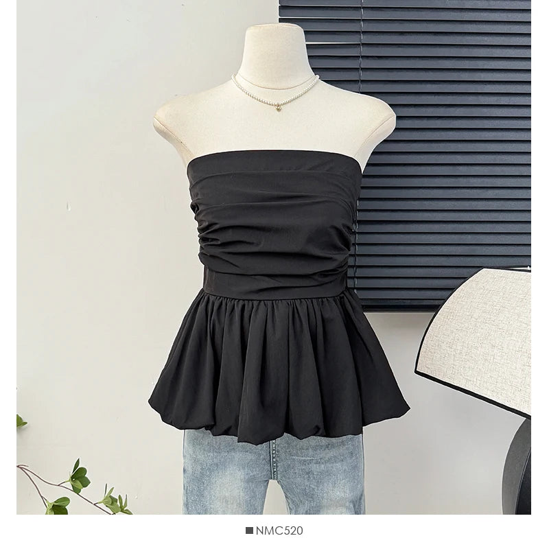 Sexy pleated ruffle Camis Chic  tube top Slim Korean Tanks Top Elegant  off shoulder Crop Top Summer Women Bustier