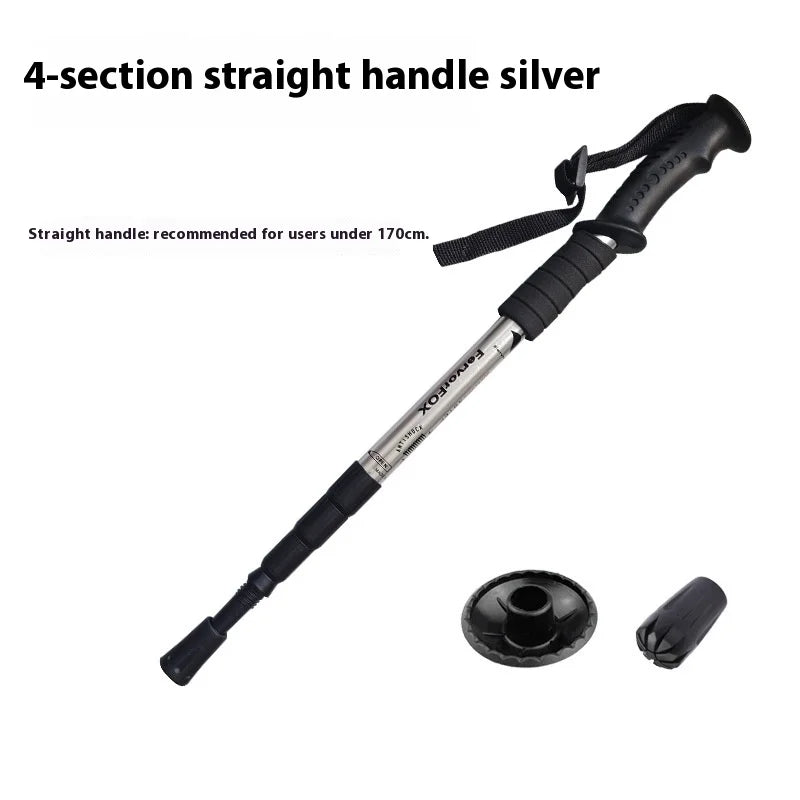 Outdoor Hiking Stick Telescopic Cane Non-slip Cane Straight Handle Four-section Portable Aluminum Alloy Men Women's Hiking Canes