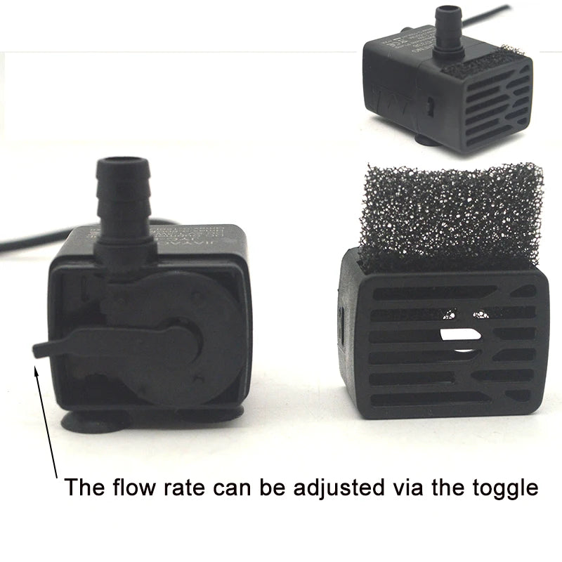 Ultra Quiet USB Aquarium Fish Tank Filtration Pump Mini Pet Fountain Submersible Adjustable Flow Water Circulation Pump 5V 5W