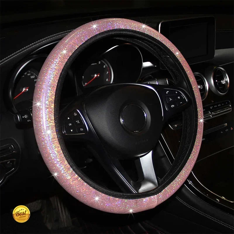 Car Universal 37/38cm Steering Wheel Cover Elastic Handle Cover Colorful Bronzing Diamond BlingBling Steering Wheel Accessories