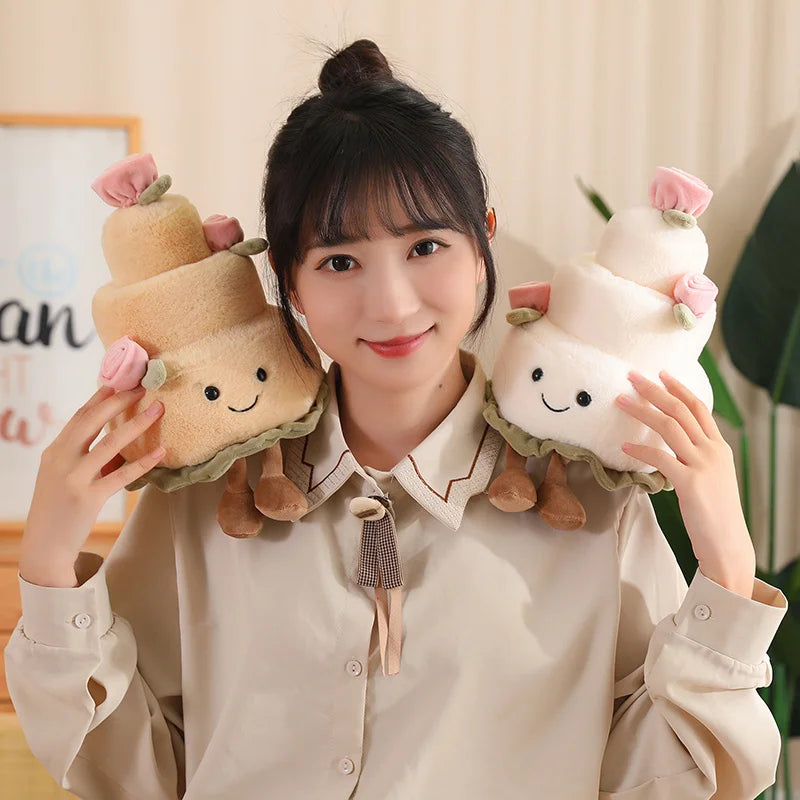 Kawaii Cartoon Hot Cake Plush Doll High Quality Soft Stuffed Fruit Strawberry Wedding Cake Simulation Food Plush Toy Home Decor