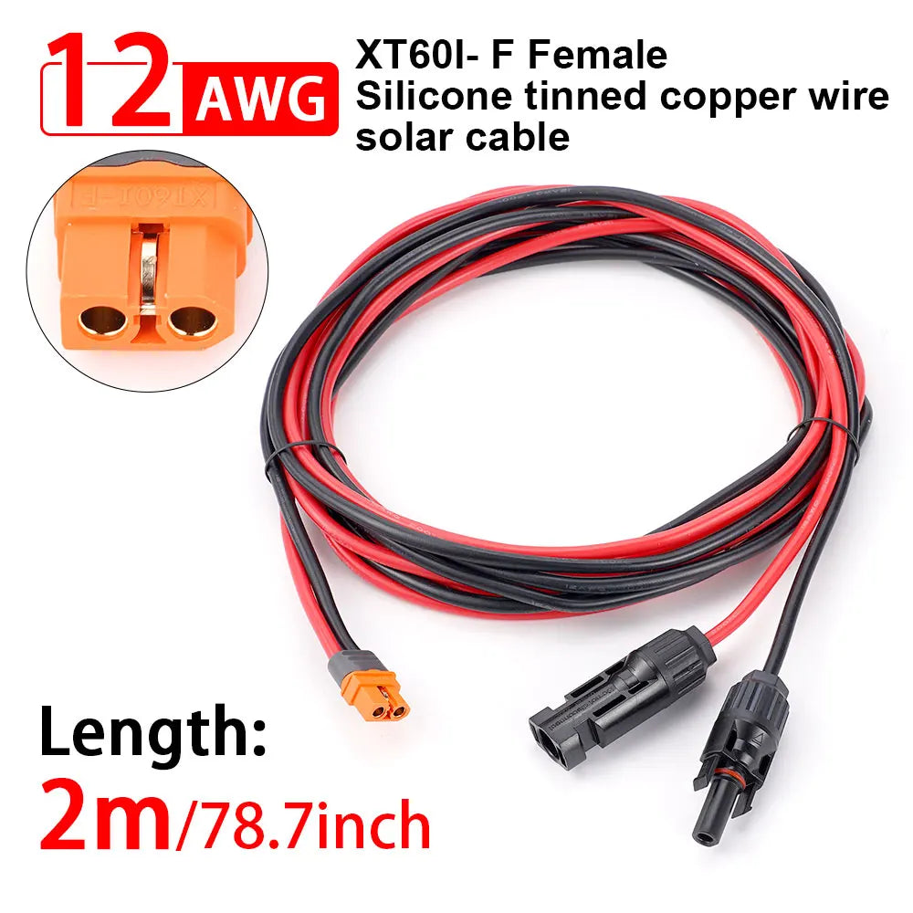 1/2/3M Solar Connector to XT60I- F Adapter 12AWG CableConnect Solar Panel Charge Cable for Solar Generator Portable Power Statio