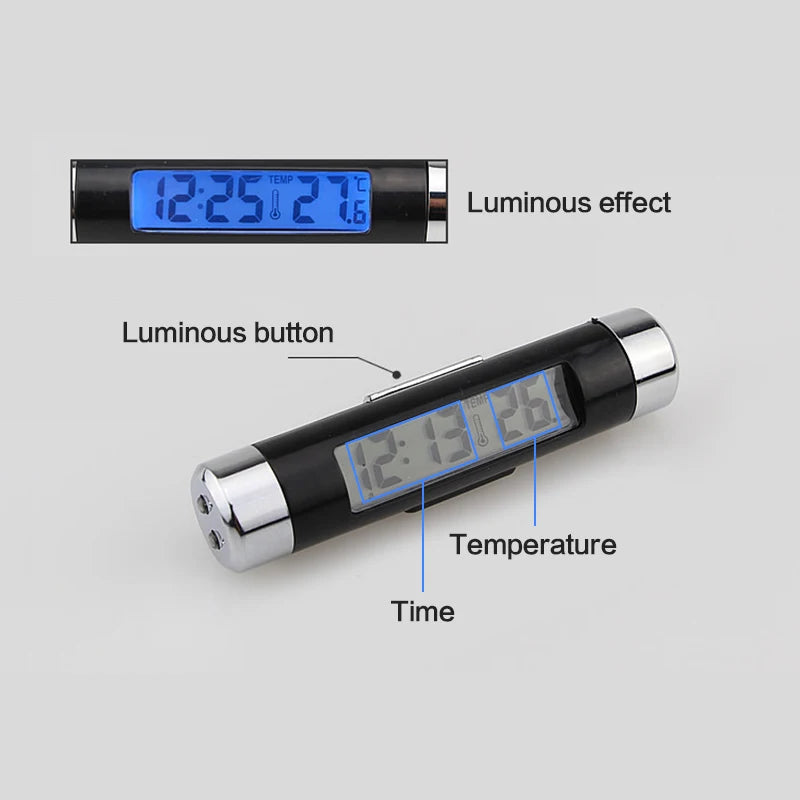Portable 2 in 1 Car Digital LCD Clock Temperature Display Electronic Clock Thermometer Car Automotive Blue Backlight With Clip