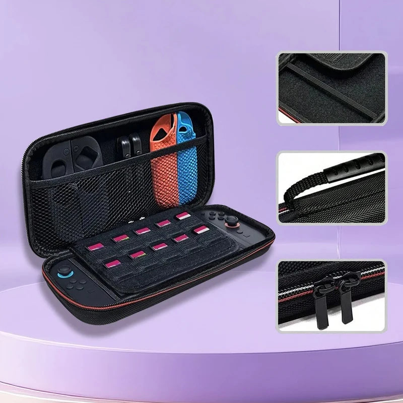 A protective carrying case accessory for Switch 2 with a game card slot, a portable EVA bag for storage space