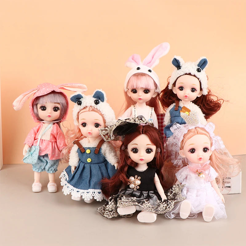 Mini 16cm BJd Doll 13 Movable Joint Girl Doll 3D Big Eyes 1/12 Fashion Princess Doll DIY Dress Up Toy Doll With Clothes Gift