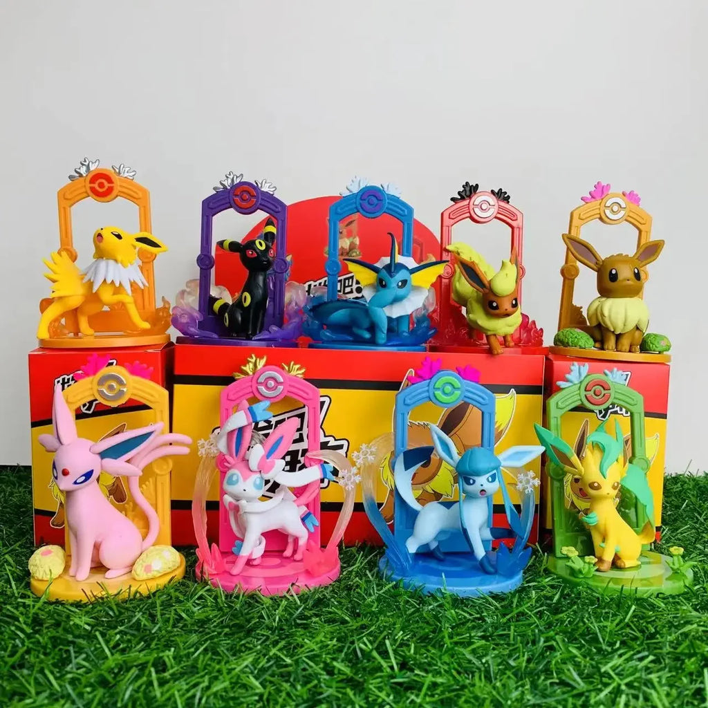 9pcs Pokemon Eevee Evolution Figure Set, Sylveon Espeon Glaceon Leafeon Anime Model Collection Toys for Kids Gift