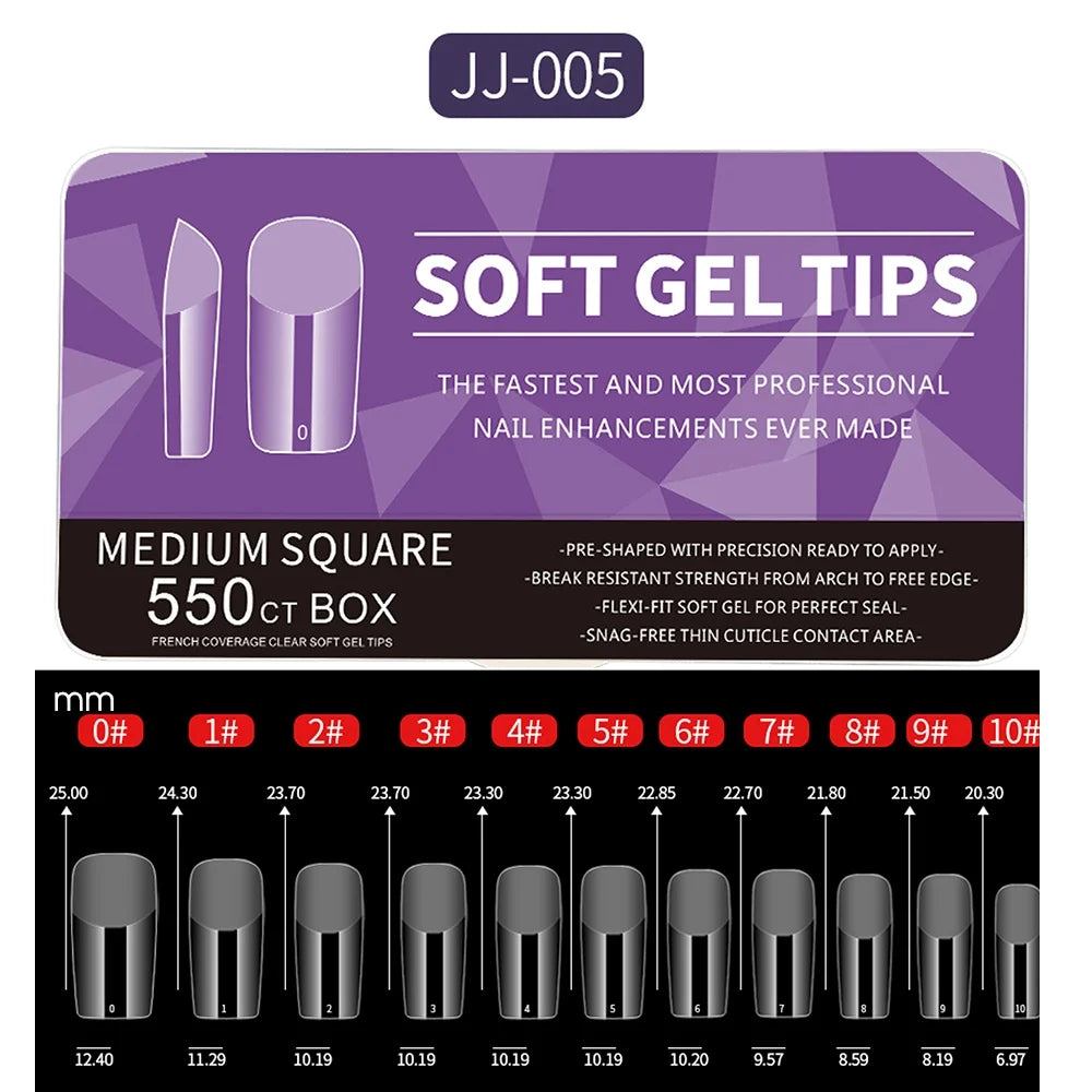550pcs Soft Gel Nail Tips Medium Short Almond Coffin Full Cover Matte Extension Tool Acrylic Press on Nail French Manicure Decor