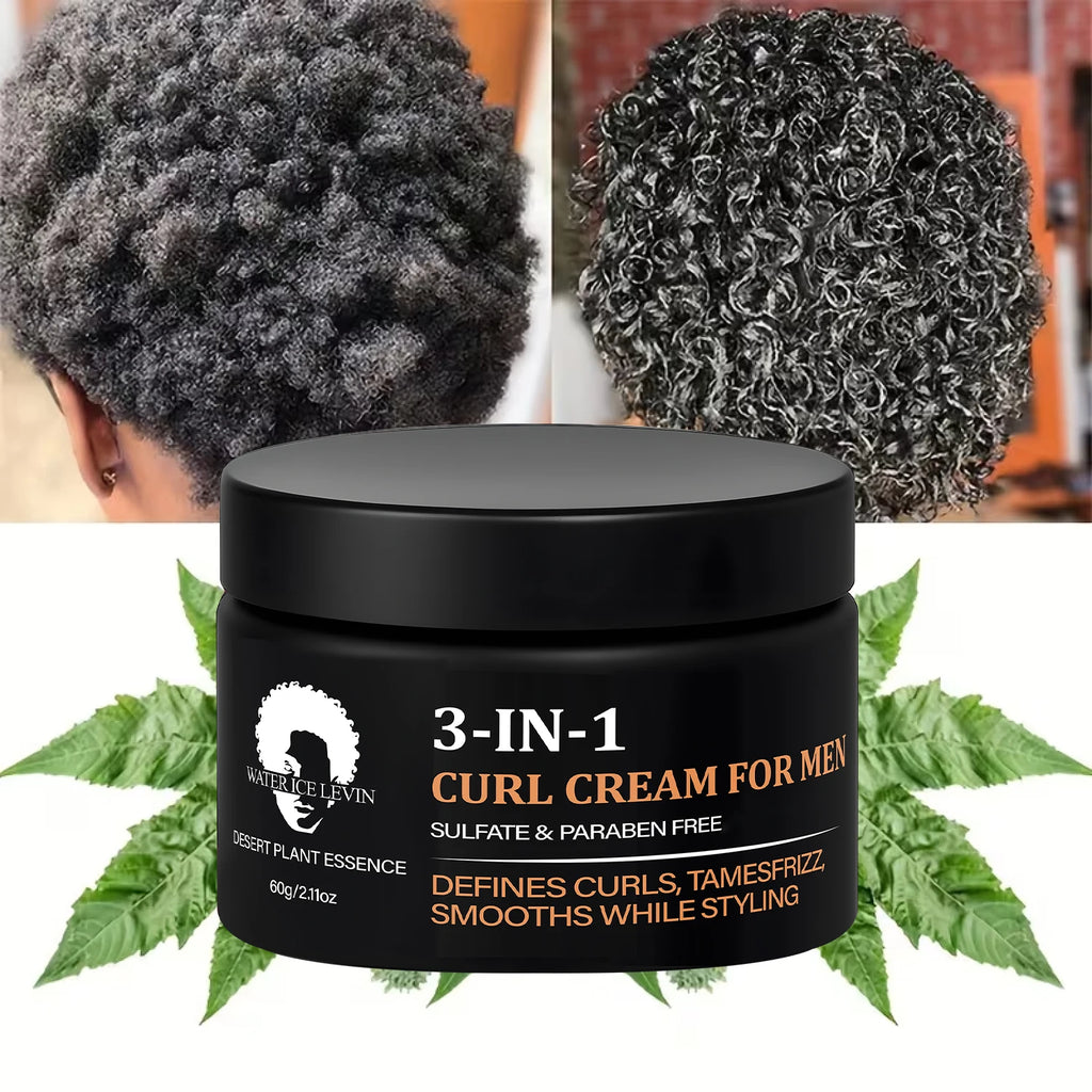 3-in-1 Curl Cream for Men, Sulfate & Paraben Free, Defines Curls & Tames Frizz, Smooth Styling Cream.