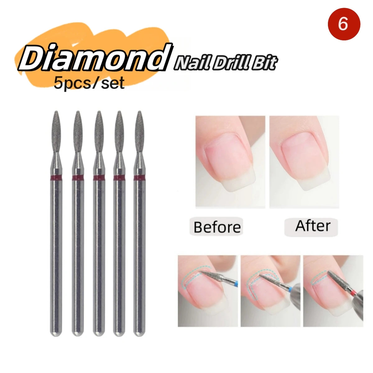 5PCS Diamond Nail Drill Bit Set of Milling Cutters for Manicure Diamond Bit Cuticle Remove Nail Bits for Electric Drill Machine