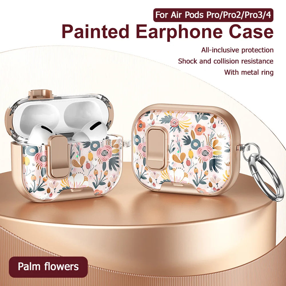 Flower Transparent Case For AirPods Pro 2 3 4 4th TPU Cover Anti-fall Headphone Coque For AirPods Pro 2 2nd Pro2 Cases With Hook