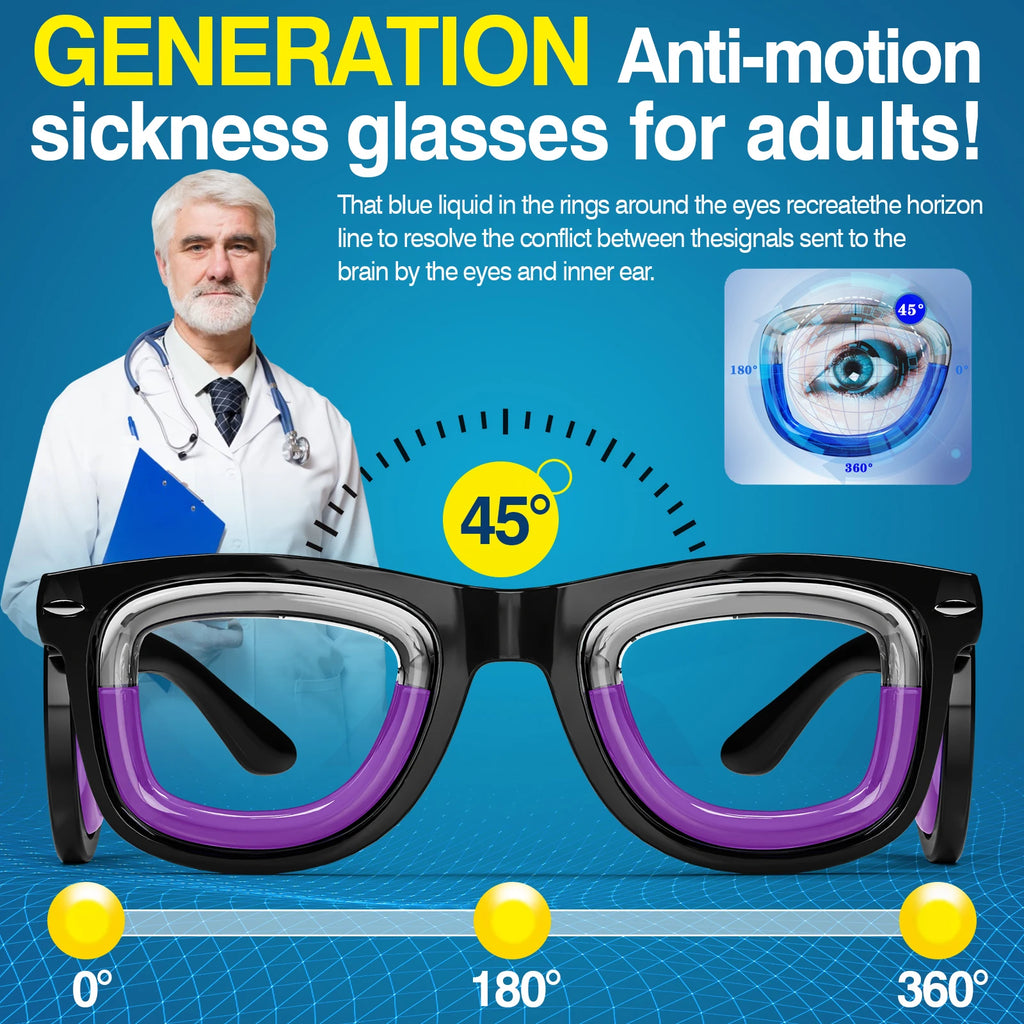 Anti-Motion Sickness Glasses | Ultra-Light Ergonomic Design for Cars/Travel/Cruises | Portable Nausea Relief