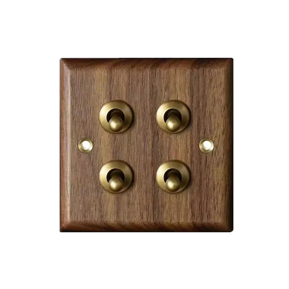 High Quality Retro Europe Type Vintage Wall Light Switch Socket, Solid Wood Brass Toggle Switch Plate, Antique Home Stay Switch