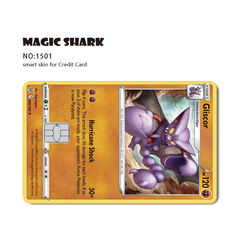 New Bulbasaur Pikachu Charmander Squirtle Mew Gengar Pokemons PTCG Film Skin Cover Sticker for Credit Debit Card