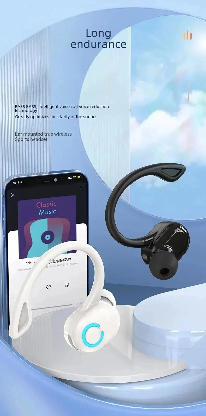 Bluetooth 5.2 Wireless Headset Single Ear-Hook Earplugs Ultra Long Battery Life Business Earphone Mobile Phone Headphone Earbuds