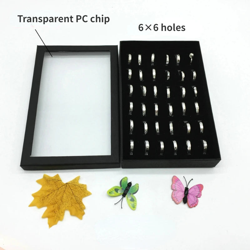 36 Slot Rings Display Box Stand Metal Earrings Storage Box Storage Box with Transparent Cover Jewelry Display Cabinet