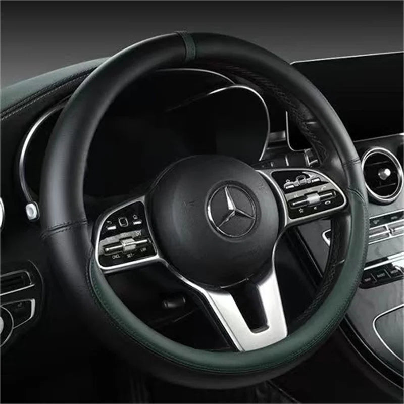 Full Leather Universal Car Steering Wheel Cover Breathable Anti Slip Car Decoration 37-38cm Steering Wheel Cover Accessories