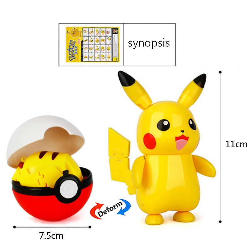 Funny Pokemon Transformation Cartoon Model Pokeball Pikachu Toys Scalable Anime Figure Dolls Model Ornaments Kids Birthday Toys