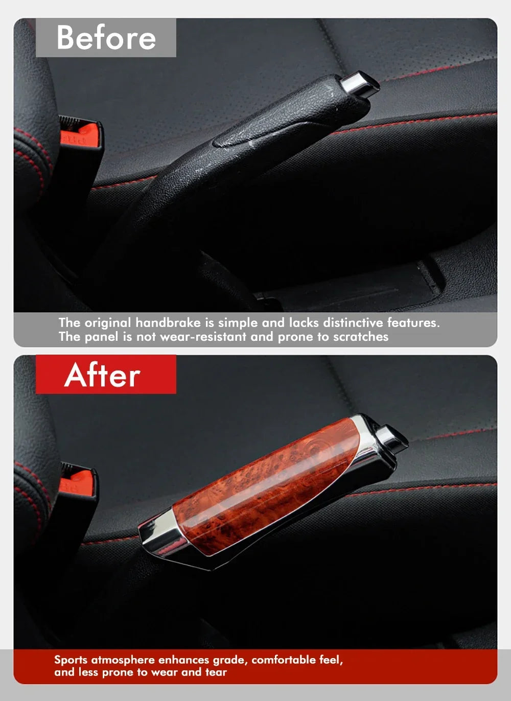 Universal Car Handbrake Grip Protect Cover Styling Wooden Carbon Fiber Decor High Quality ABS Smooth SUV Interior Accessory