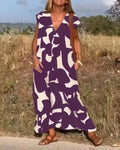 2025 Elegant Lady Style V-neck Loose Waist A-line Skirt with Head Print Sleeveless Dress Summer Fashion New Versatile Long Skirt