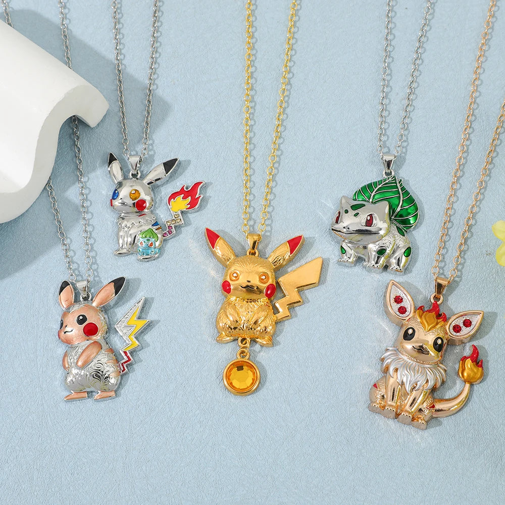 1PC Cute Q Version Character Necklace Alloy Charmander Bulbasaur Jewelry Pendant for Fans Holiday Gifts Jewelry Accessories