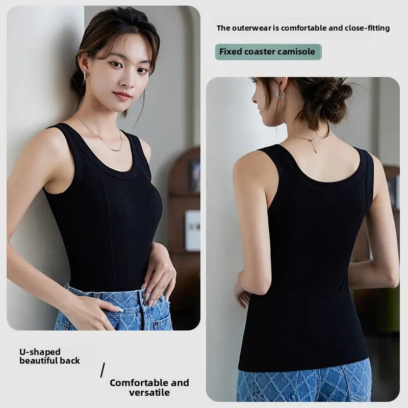 M-4XL For 45-105kg Threaded Cotton Plus Size Camisole Top with Built-in Bra For Women Modal Seamless Underwear Tank Tops