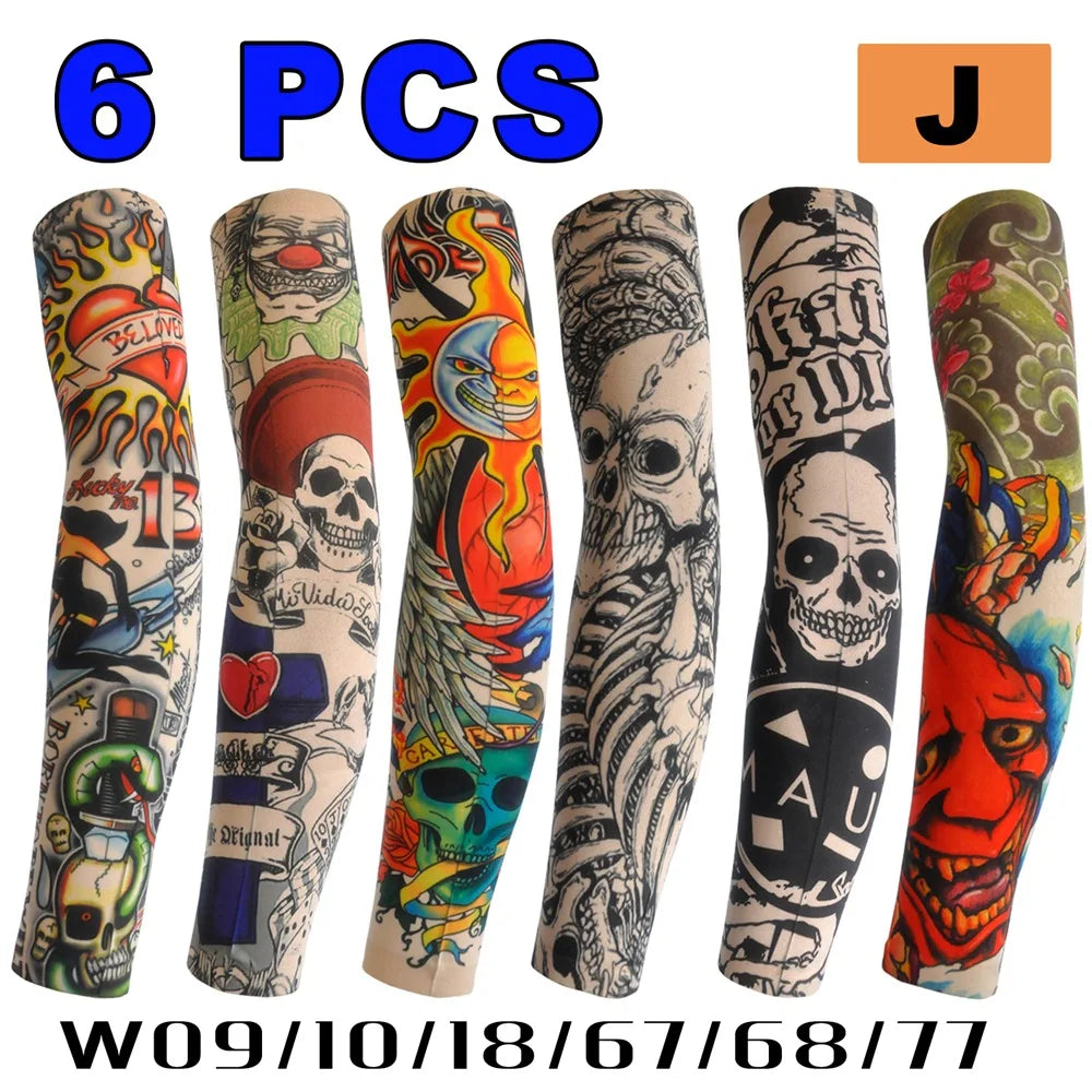 6 PCS Tattoo Sleeves Unisex Summer Cycling Sun Protection Arm Covers Beach Driving Fishing Breathable Nightclub Elastic Sleeves